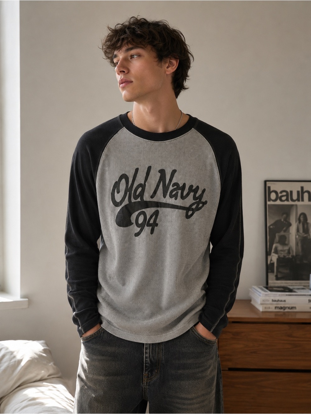 Old Navy Grey Waffle Knit Crewneck | casual‎ | grunge | streetwear | y2k